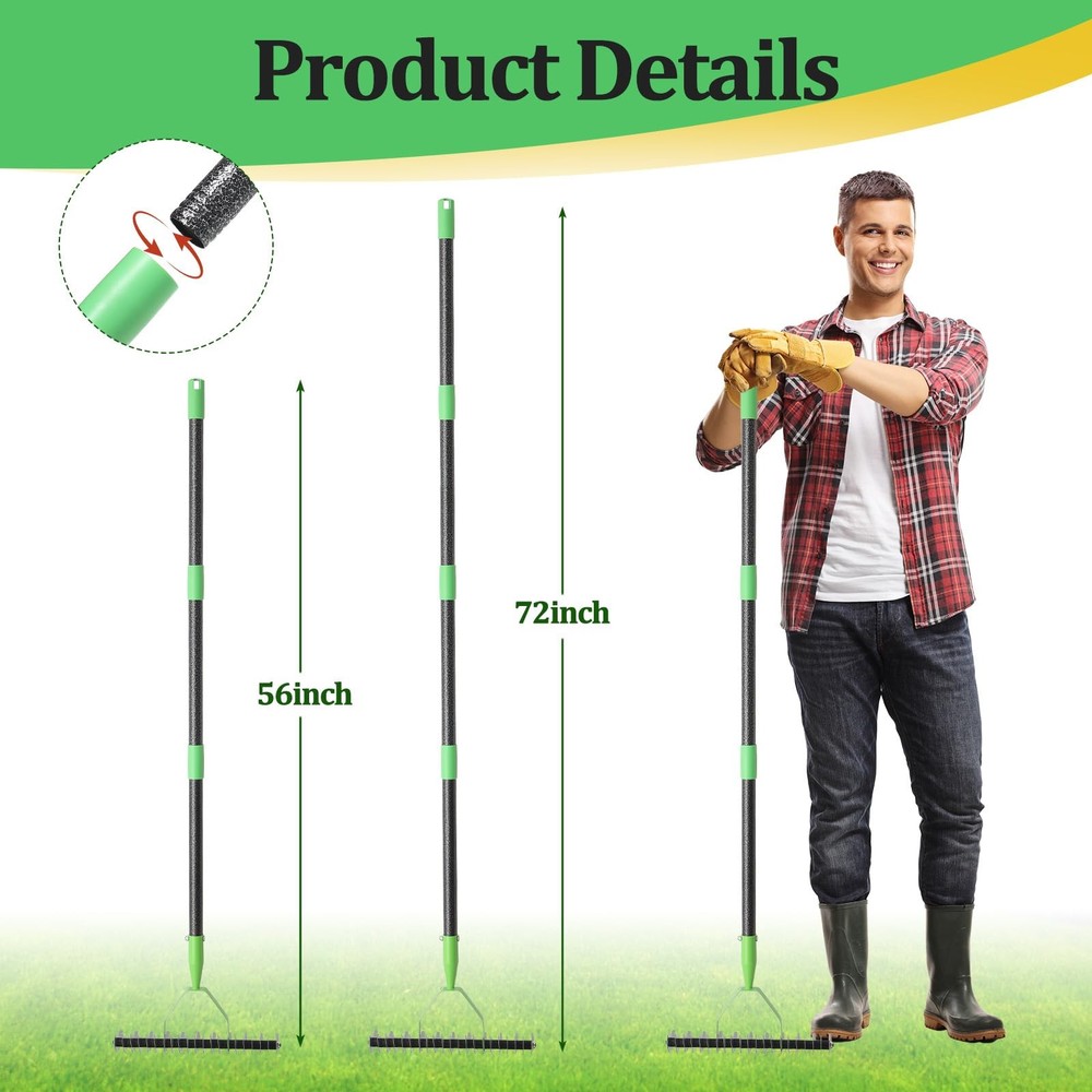 Thatch Rake ColdPressed Steel Dethatcher 72 Inch Adjustable Handle Yard Tool