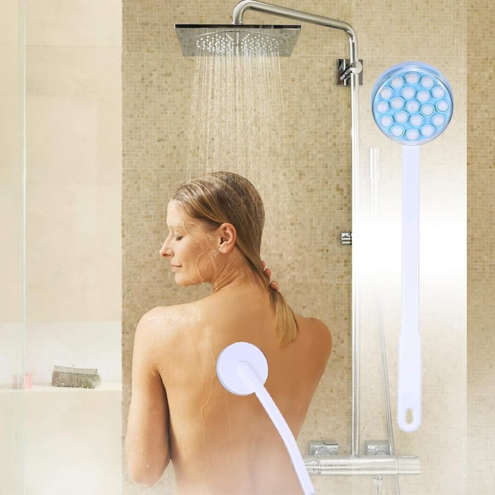 Joyzan Back Lotion Applicator, Long Self Handled Bath Massager Roll Blue