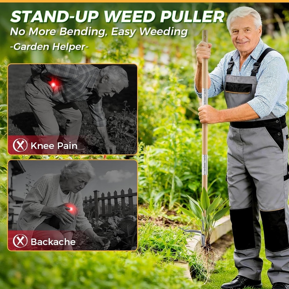 Weed Puller Tool, Stand Up Heavy Duty Root Removal Tool with 4-Claw Head & Long