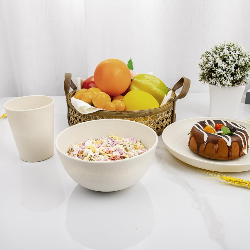 24 Pcs Wheat Straw Dinnerware Sets, Unbreakable Reusable Plastic Wheat Straw Bow