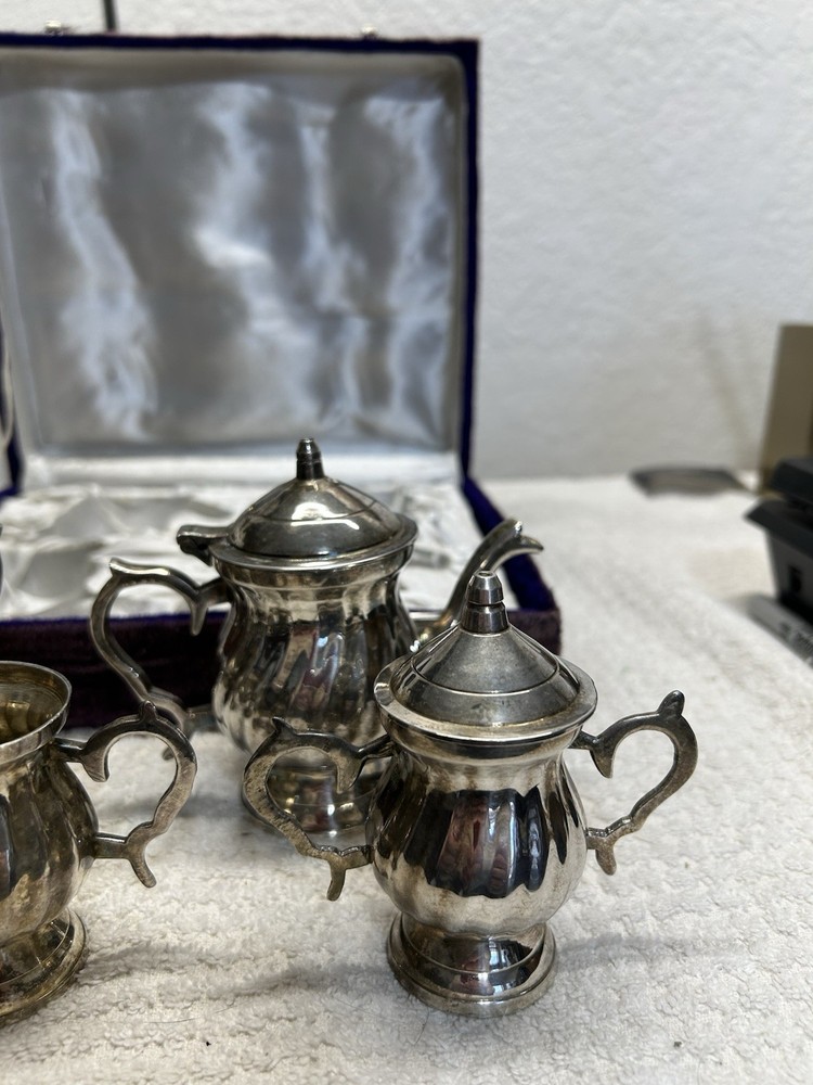 Antique silver plate tea set with case 4 Piece