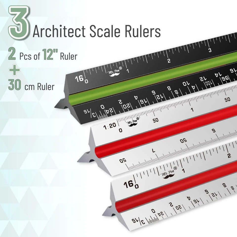 Architectural & Engineering Ruler Set - 12 Inch Drafting Tool, Imperial/Metric