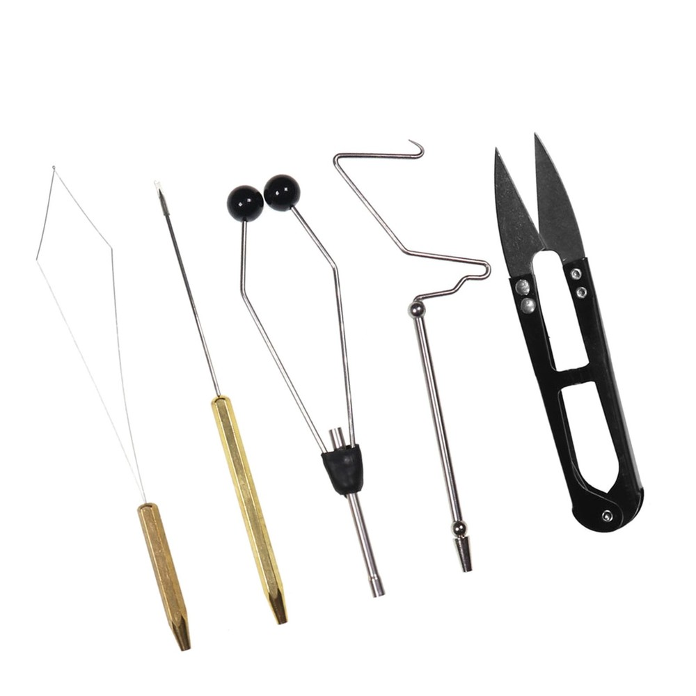 5pcs Fly Tying Tools Combo Bobbin Holder Needle Threader Whip Finisher Scis KBFF