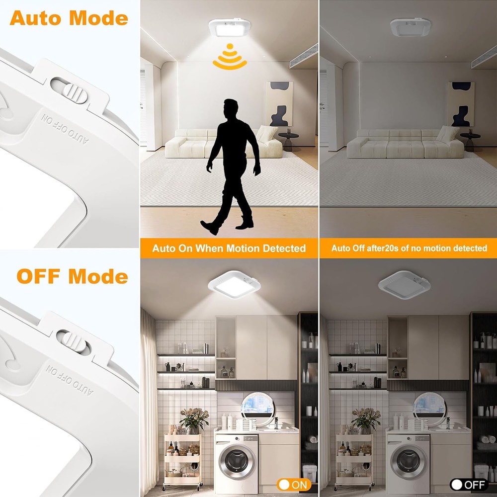 Battery Operated Ceiling Light Motion Sensor Light Indoor Motion 6000K