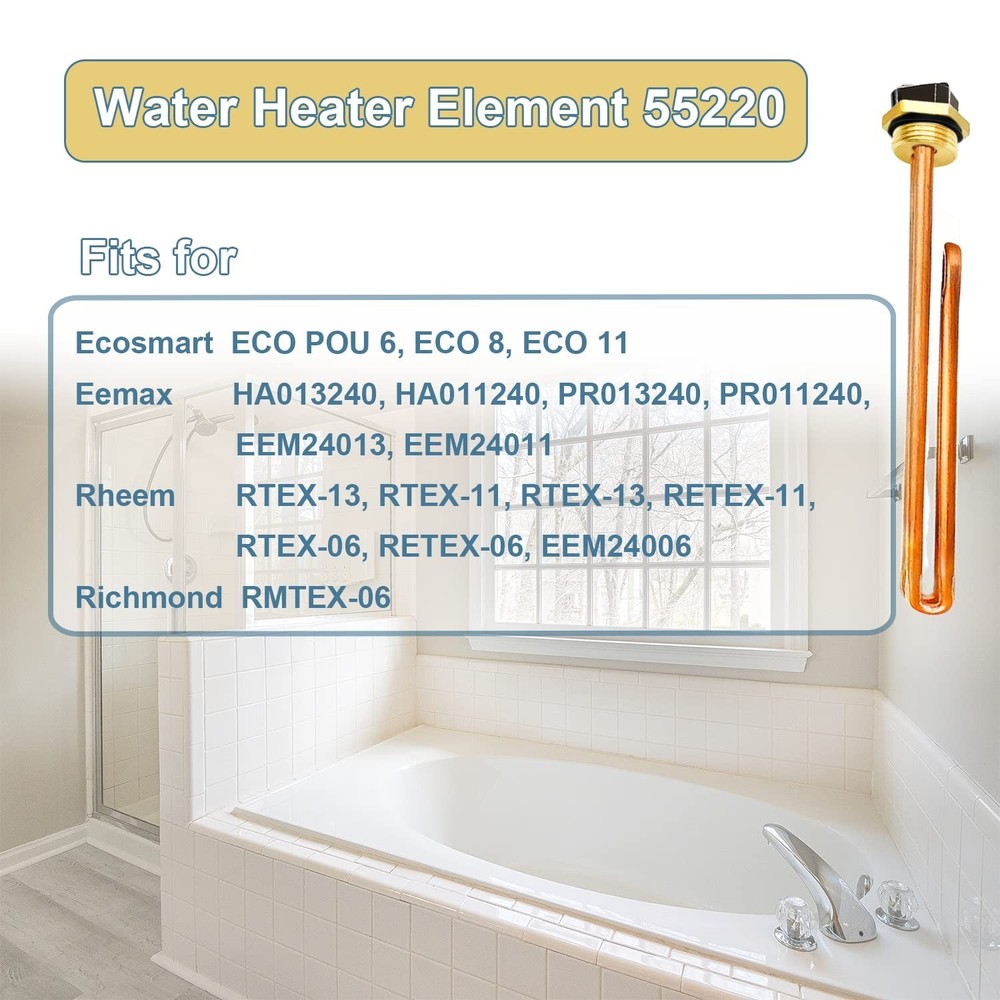 Upgraded HE 55220 Water Heater Element, For Ecosmart ECO POU 6, ECO 8, ECO 11...