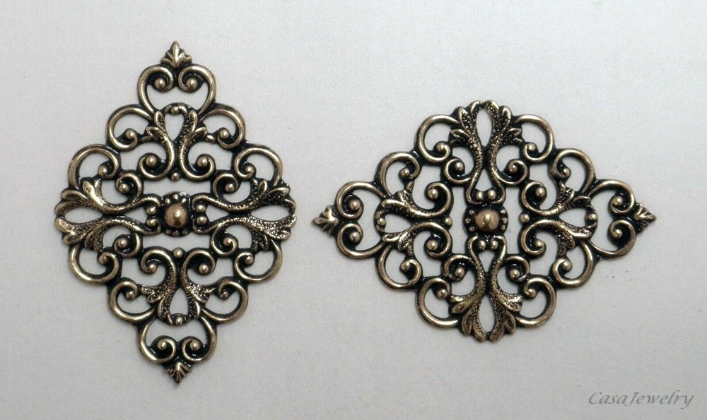 #3448 ANTIQUED GOLD OPEN FILIGREE COMPONENT - 2 Pc Lot