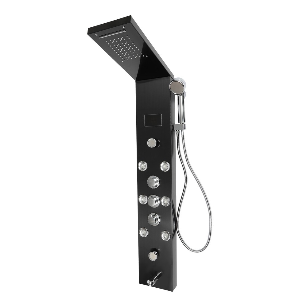 LED Rainfall Head Hand Shower Panel 8Jets Bathrooms Waterfall Jets Faucet System