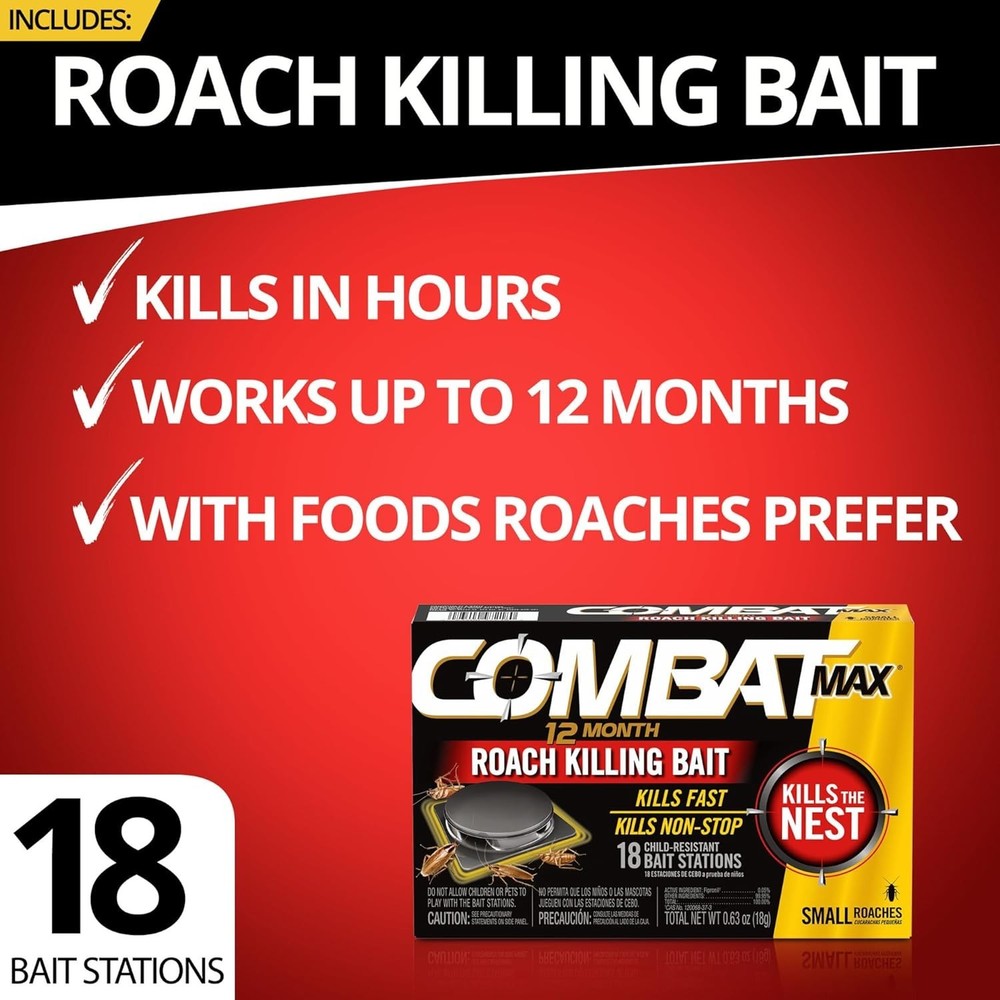 Combat Max 12 Month Roach Killing Bait Small Roach Bait Station 18 Count