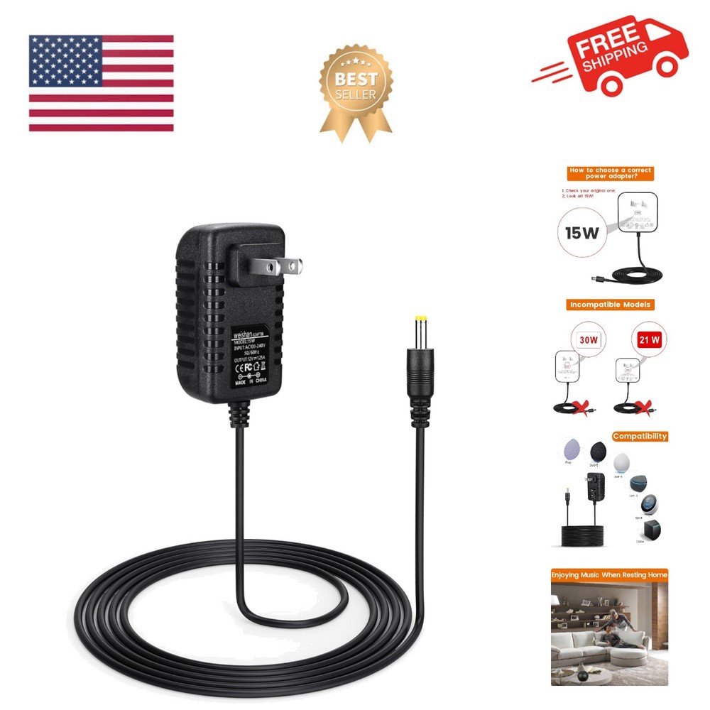 15W Power Adapter Replacement for Echo Pop, Dot 5th Gen, Dot 4th Gen, Dot 3rd...