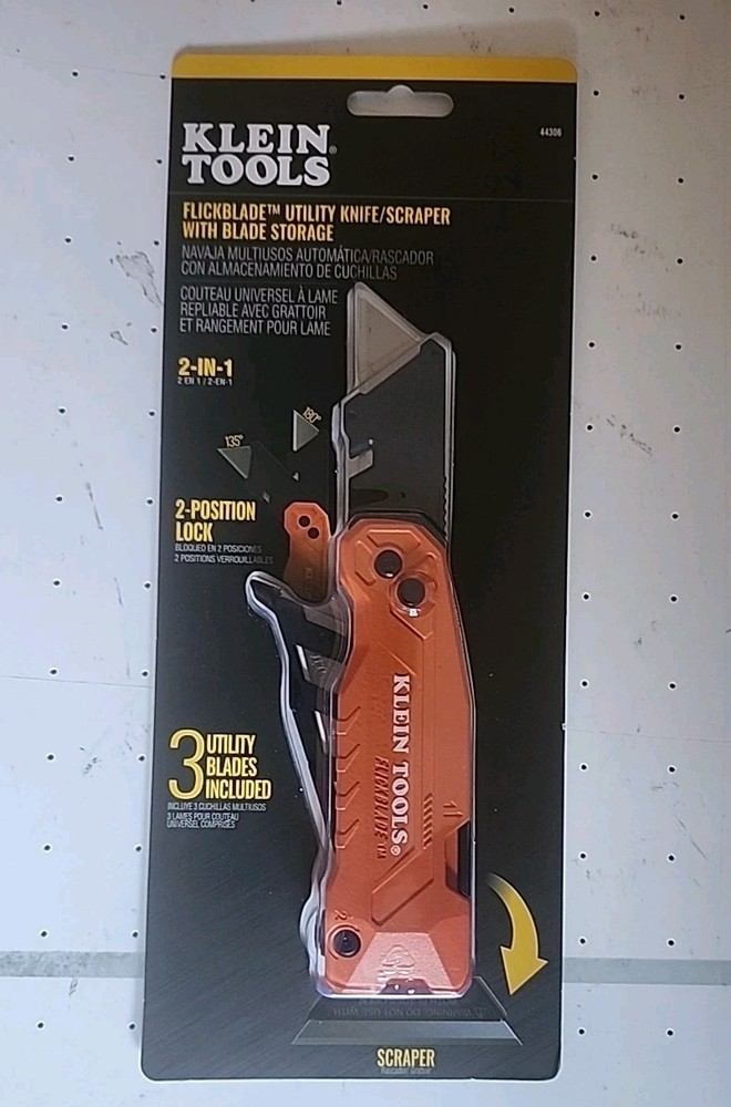 Klein Tools 44306 FLICKBLADE 2-in-1 Utility Knife & Scraper with Blade Storage