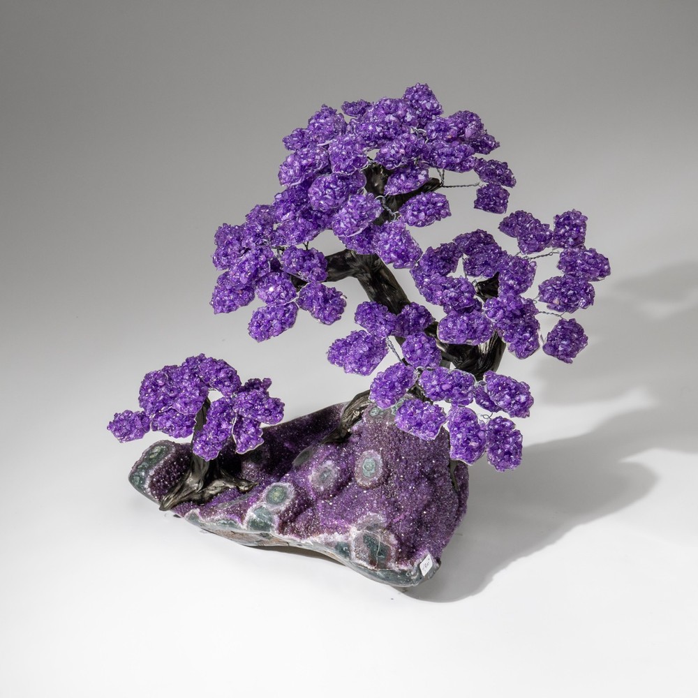Custom Designed - Genuine Amethyst Clustered Gemstone Tree on Amethyst Matrix