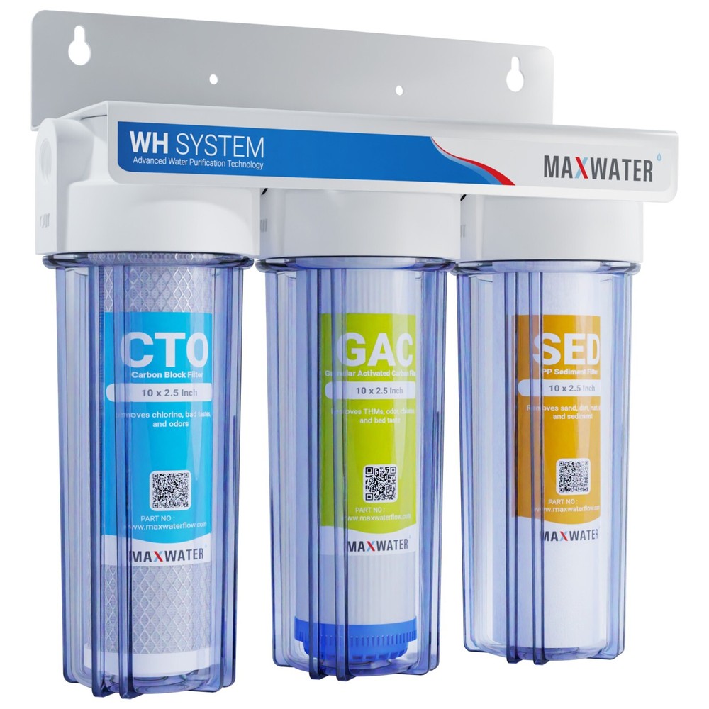 Whole House Water Filter System 2.5" x 10" Three Stage Filtration 3/4" Inlet