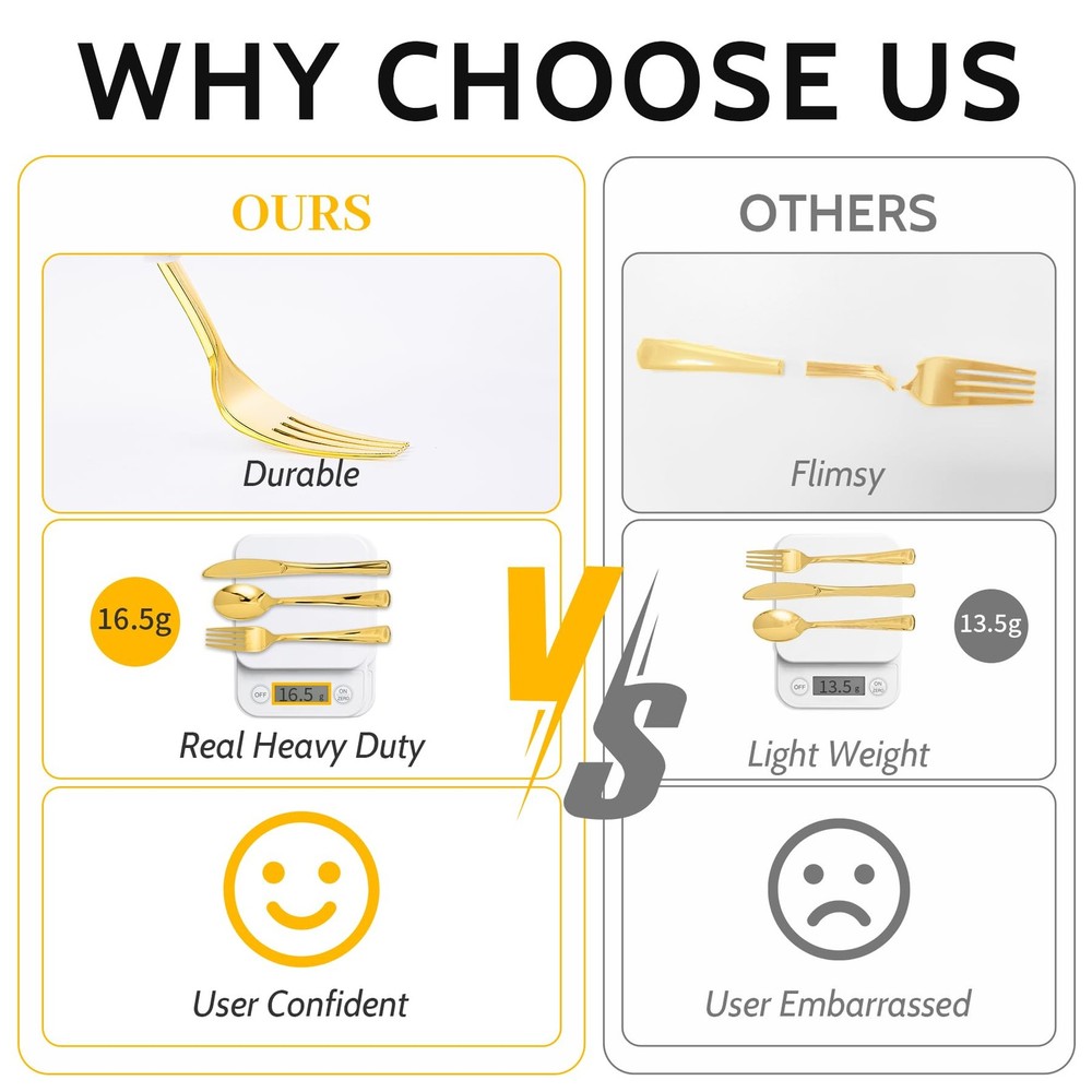 60PCS Gold Plastic Silverware Gold Plastic Cutlery Set Disposable Flatware D...