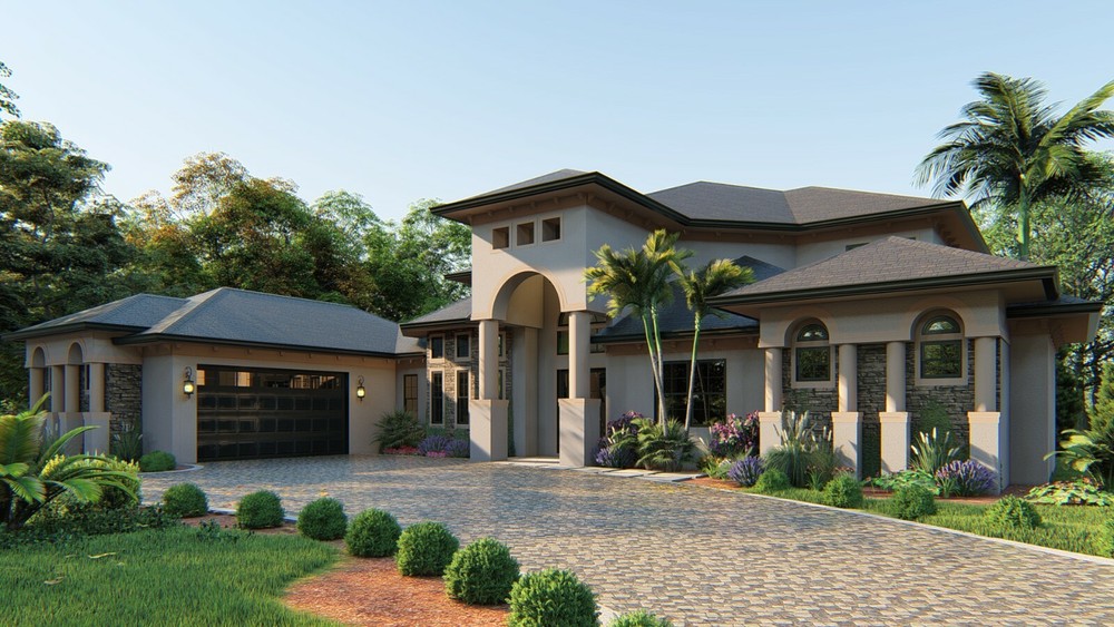 BLUEPRINTS MEDITERRANEAN TWO STORY HOUSE PLAN ARCHUP #105M 