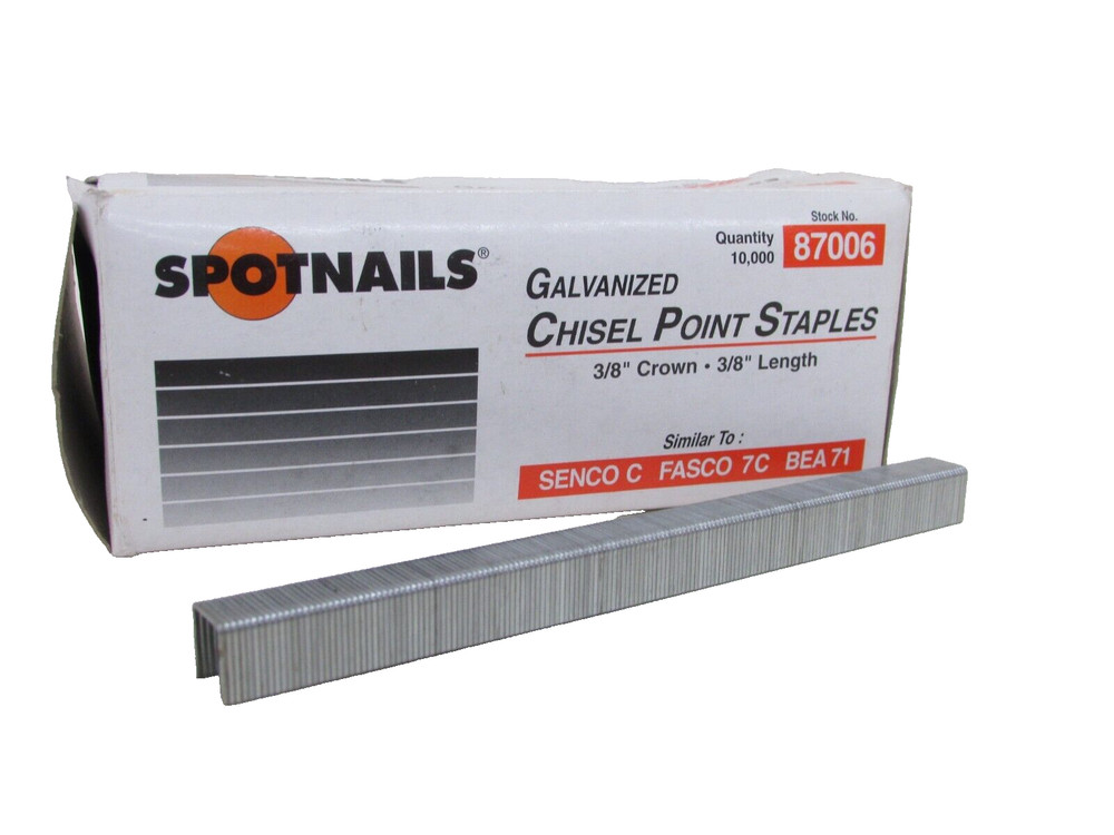 SPOTNAILS GALVANIZED CHISEL POINT 3/8" STAPLES, OPEN BOX
