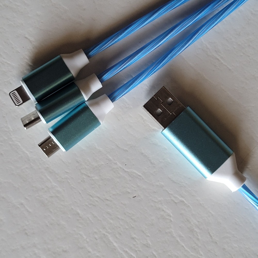 Light Up LED 3 in 1 Charging Cord Cable Multi Phone Charger Android USB iPhone