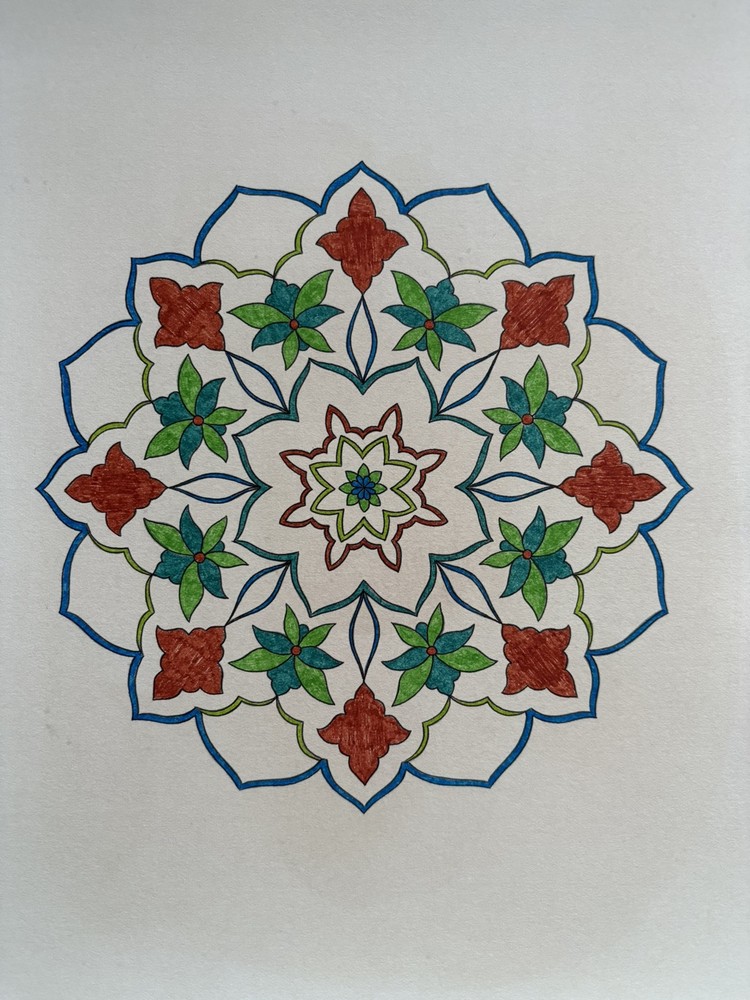 Original Art-Drawing-Circular Pattern-Rosette-Mandala -9" x 12" A4 - Artwork