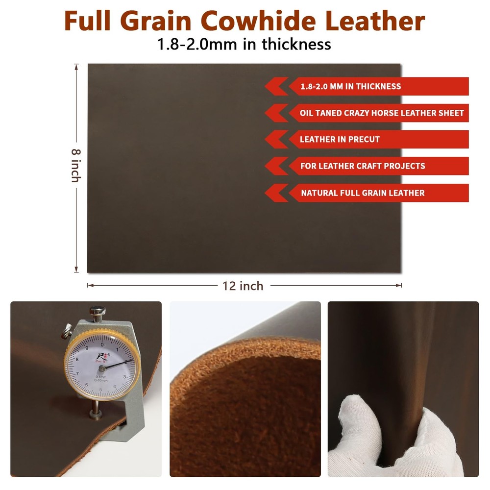 Genuine Leather Sheets for Crafts Full Grain Leather Tooling Leather Square 2...