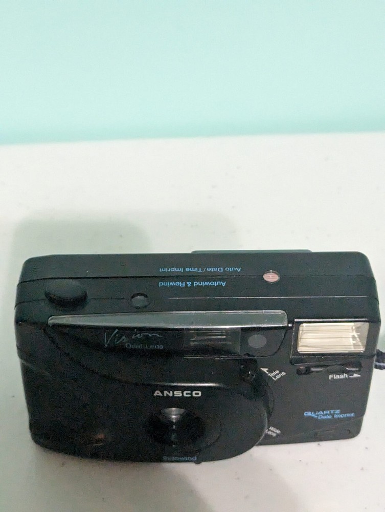 Ansco Vision Dual Lense Auto Wind Easy Load 35mm Camera Tested Works Compact