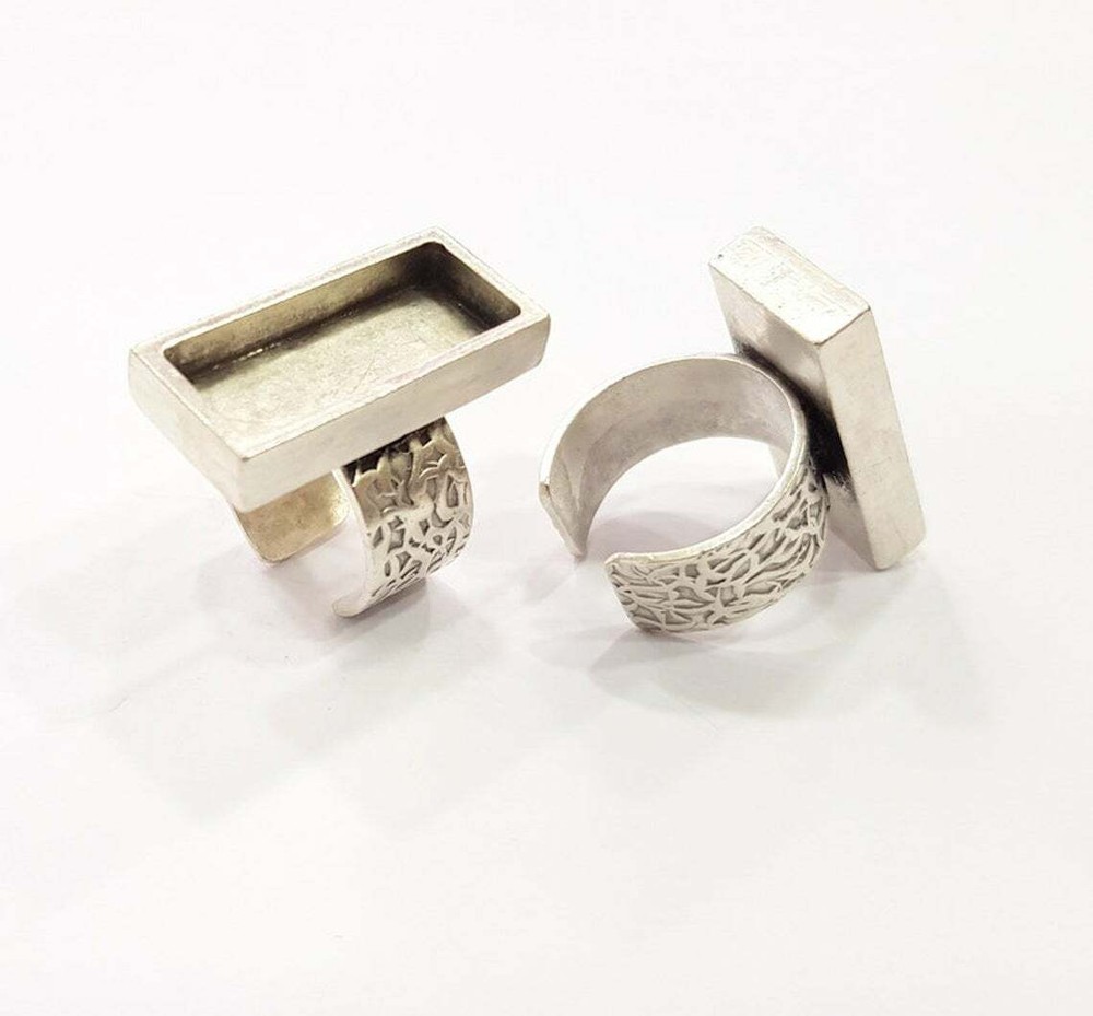 Ring Blank Base Bezel Setting Antique Silver Adjustable 25x10 mm blank G15480