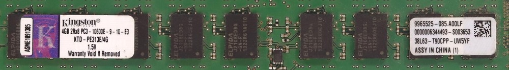Kingston 4GB 2Rx8 PC3-10600E-9-10-E3 ECC Unbuffered Server Memory KTD-PE313E/4G