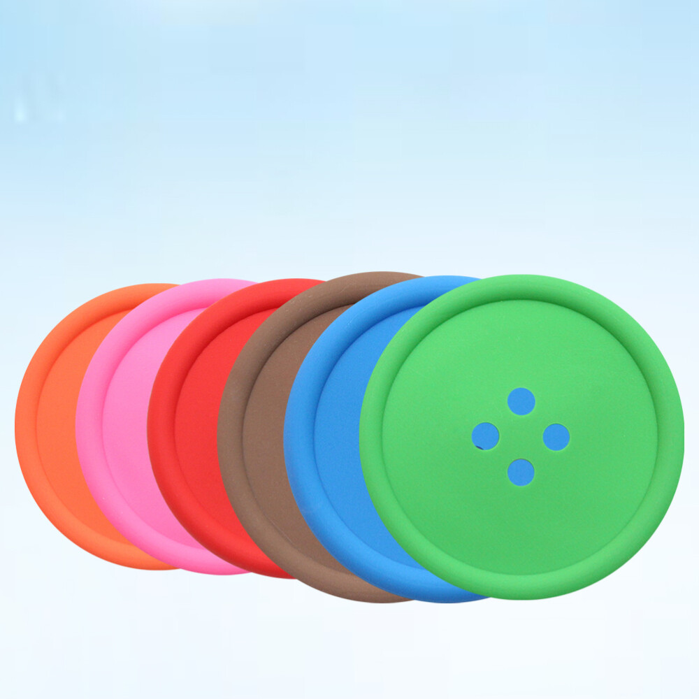 6PCS Creative Round Button Shaped Coaster Silicone Coaster Placemat