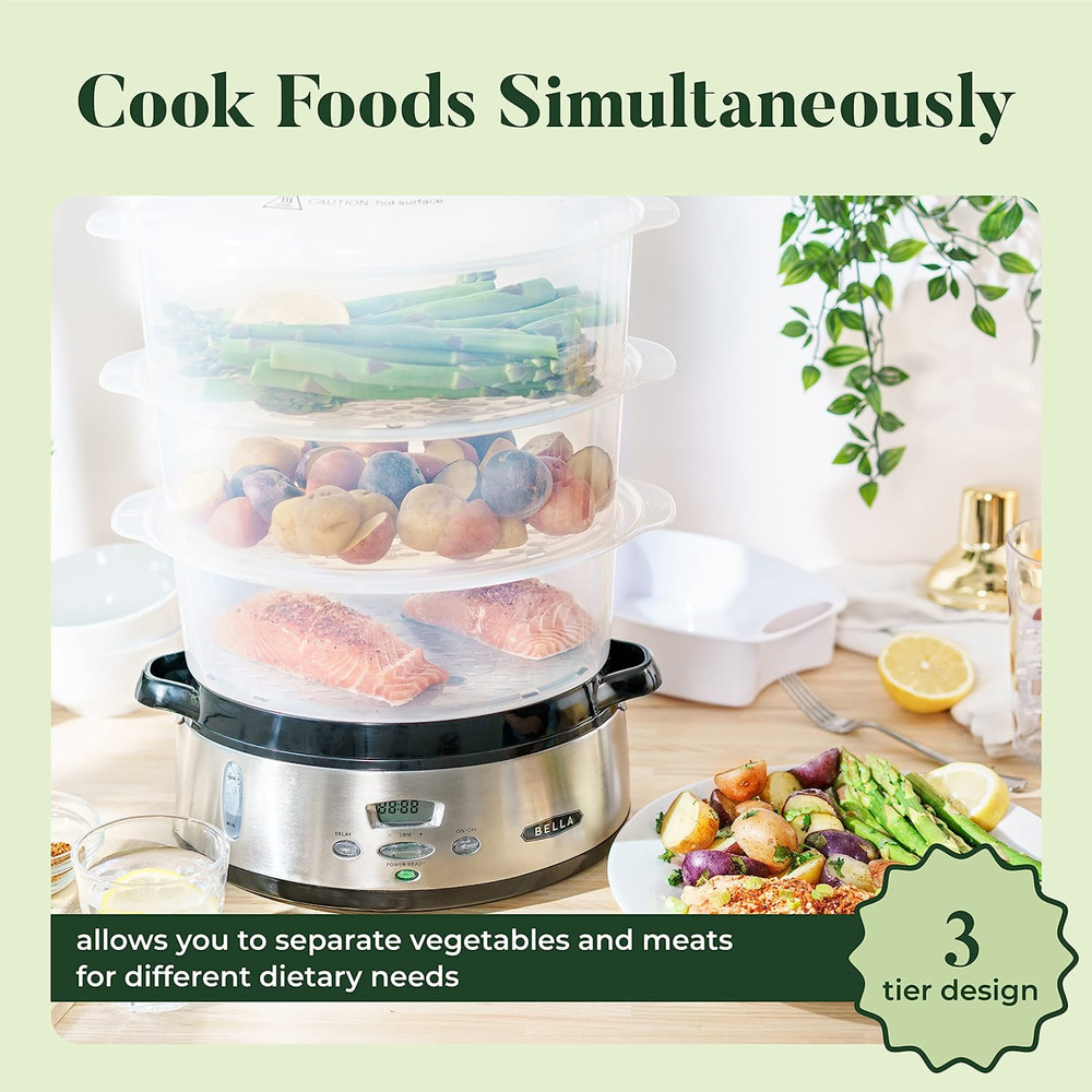 Digital Food Steamer Stackable Baskets For Vegetables Meats Auto Shutoff NEW