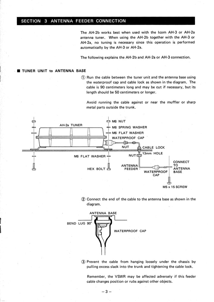 Icom AH-2b — Instruction Manual User Guide How-To Tutorial — 7 Pages — USA Made
