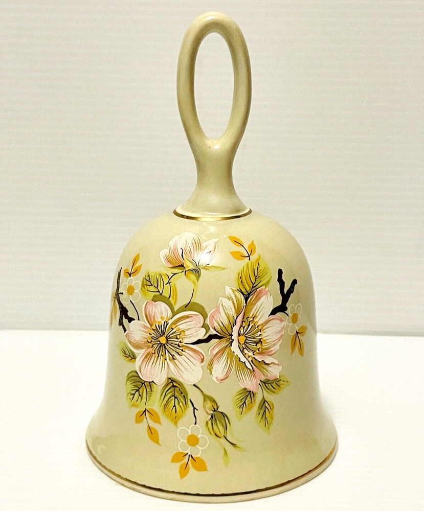 Sadler Apple Blossom Pattern Hand Bell 6 " tall with Clapper from England.