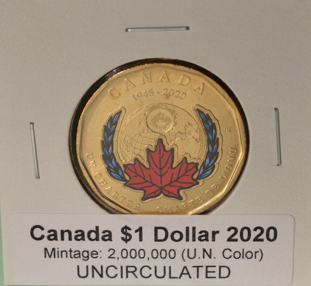 2020 Canada Loonie - U.N.  - COLORED - BU UNC - from mint roll  🇨🇦🇨🇦