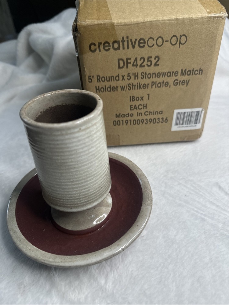 5” Stoneware Match Holder Striker Plate Gray Creative Co Fireplace Mantle DF4252
