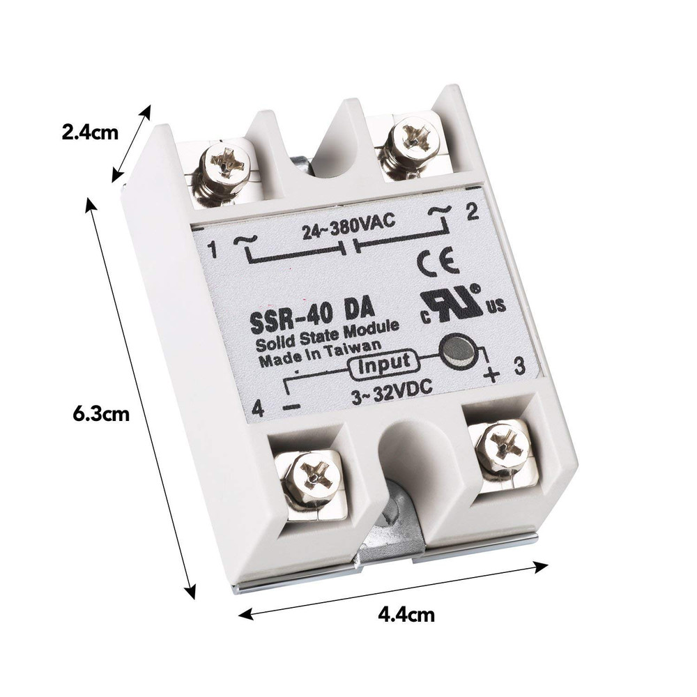 2Pcs SSR-40DA Solid State Relay Single Phase Semi-Conductor Relay Input 3-32V DC