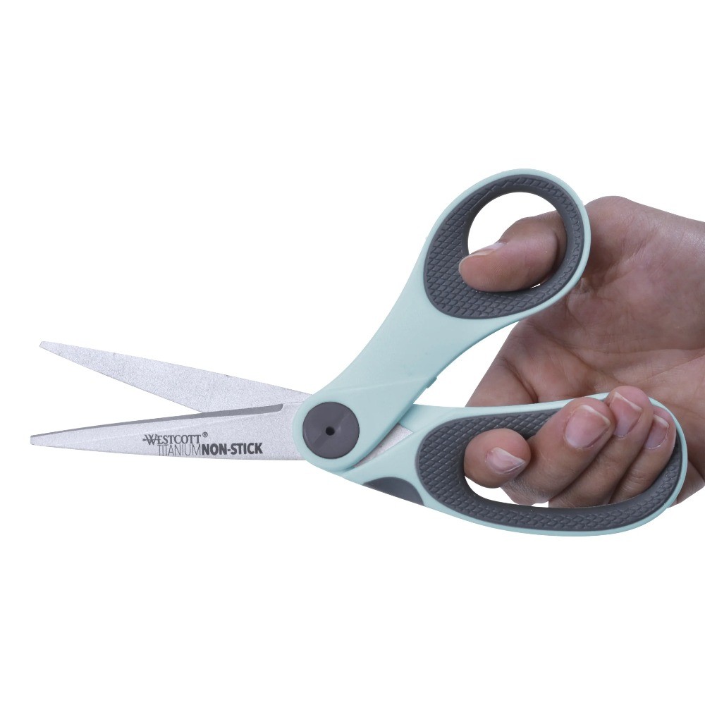 Non-Stick Titanium Crafting Scissors Bent Adjustable Glide Blue for Fabric