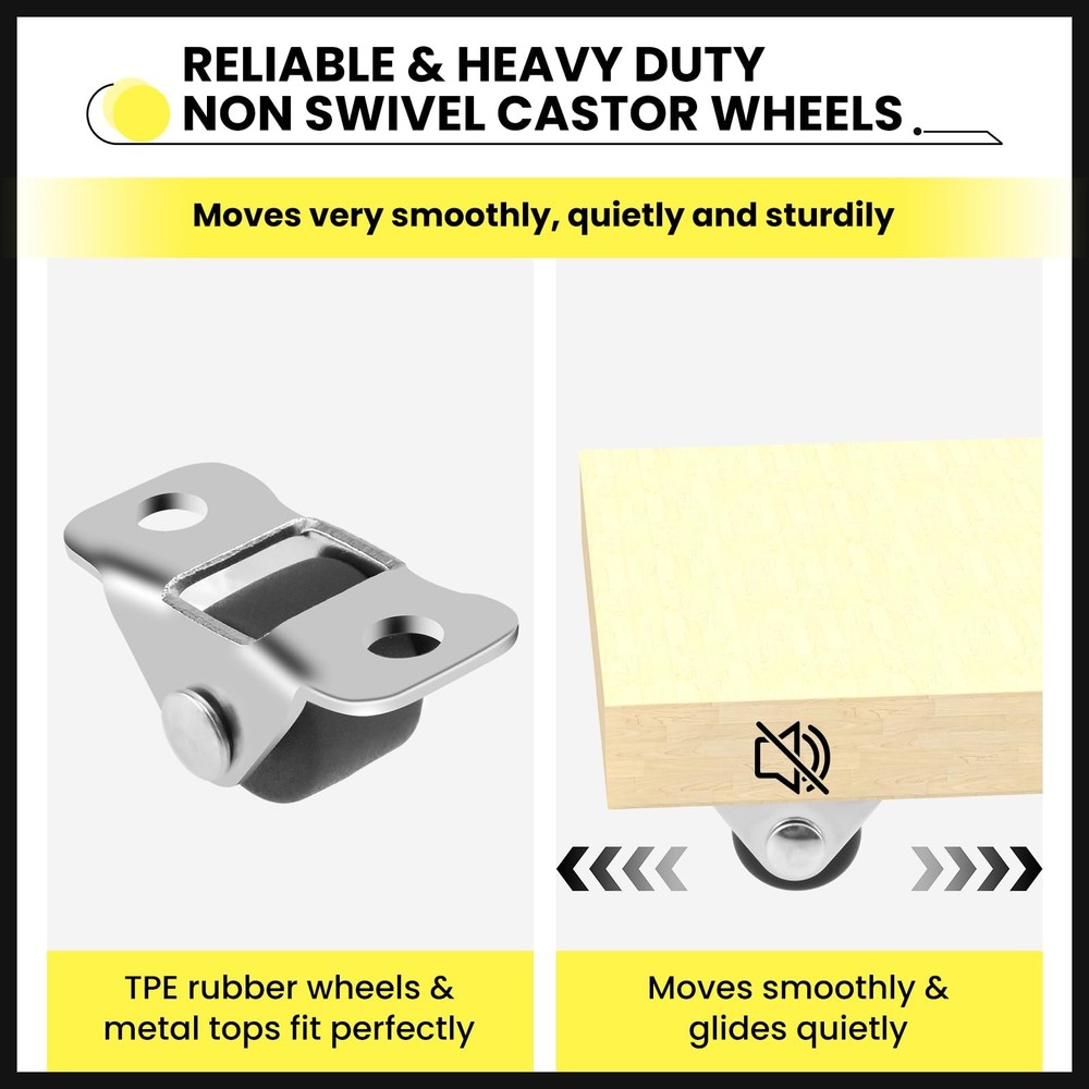 8 Pcs 1/2 Inch Mini Fixed Caster Wheels,Low Profile Single Direction Tiny Wheels