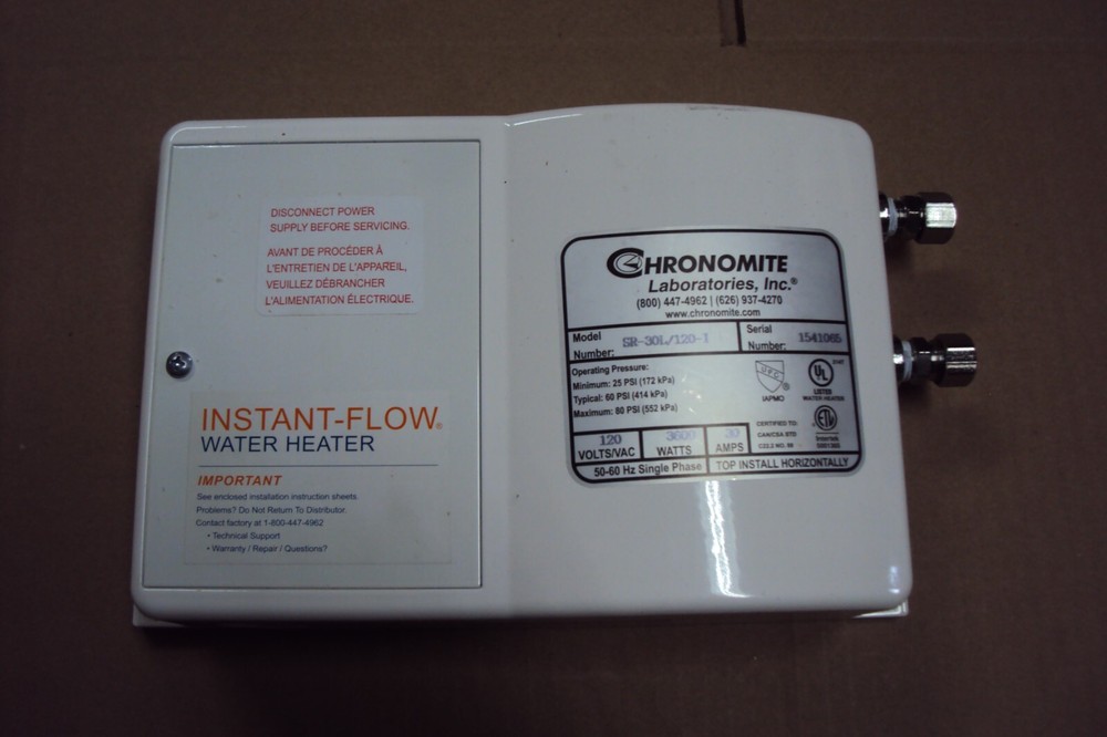 CHRONOMITE SR-30L/120-1 TANKLESS WATER HEATER , 120 V , 3600 W , .35 GPM