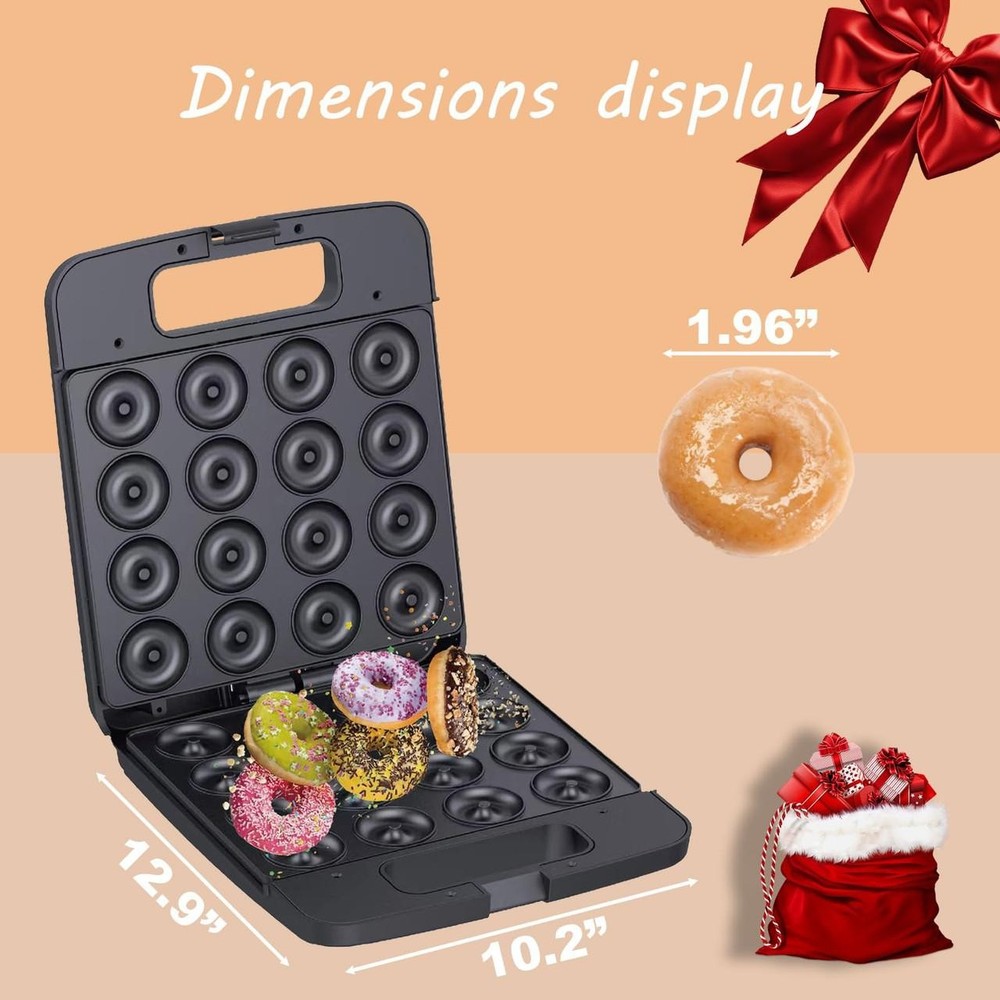 Mini Donut Maker, 1400w Donut Maker Machine, Can Make 16 Donuts, Heated on Both