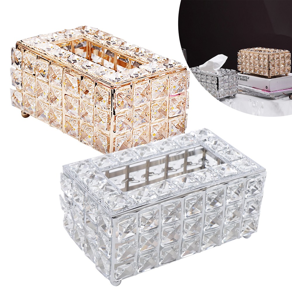 Rhinestone Rectangular Crystal Tissue Box Napkin Case Paper Tissue Holder Box US