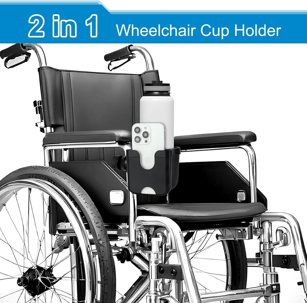 360° Rotating Walker/ Wheelchair Cup Holder & Phone Holder - Durable & Efficient