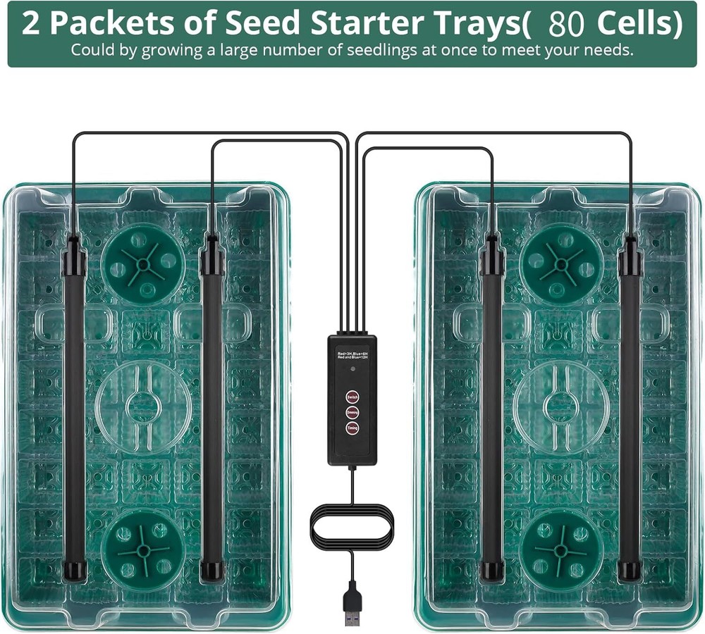 Seed Starter Tray with Grow Light, 80 Compartment Seed Starter Kit