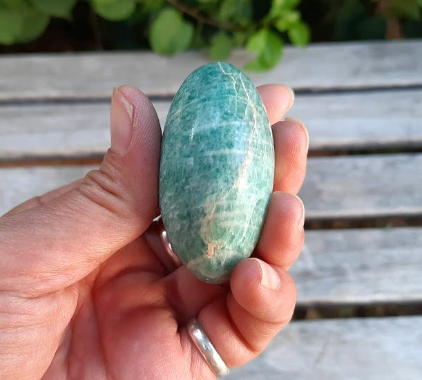 Amazonite Palm Stone L, Communication, Good Luck, Success, Confidence
