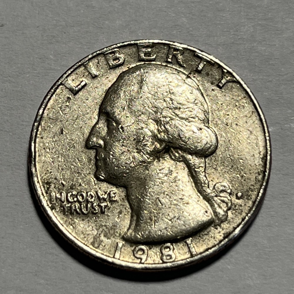 1981 P Washington Quarter Errors Strike Though Grease Unreadable Mint Mark #2