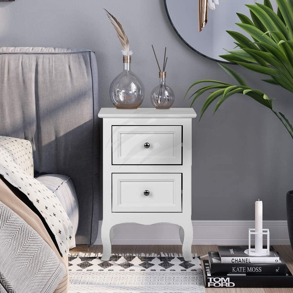 2Pcs Nightstand End Table with 2-Drawer Wood Simple Modern Sofa Couch Side Table