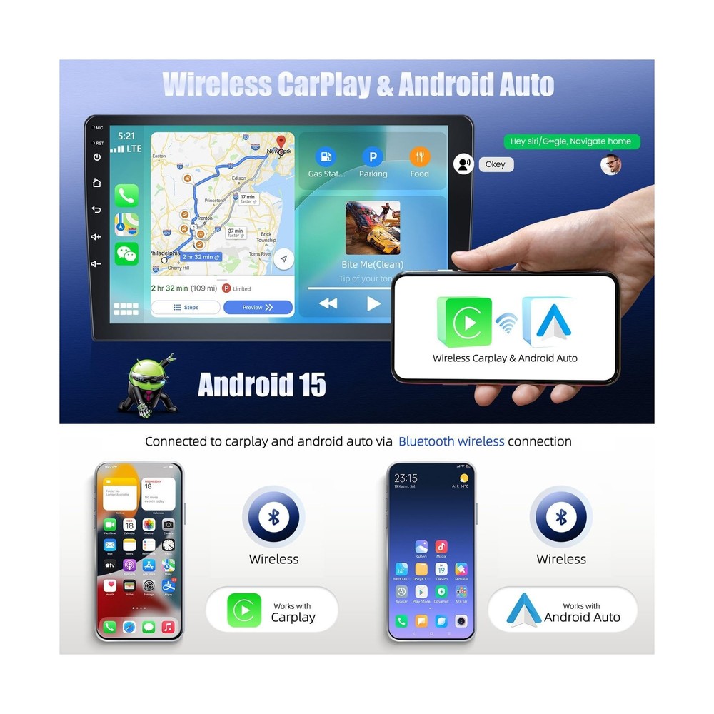 4 Core 2+64G Android 15 Car Stereo for Jeep Compass 2017-2020 with Wireless C...