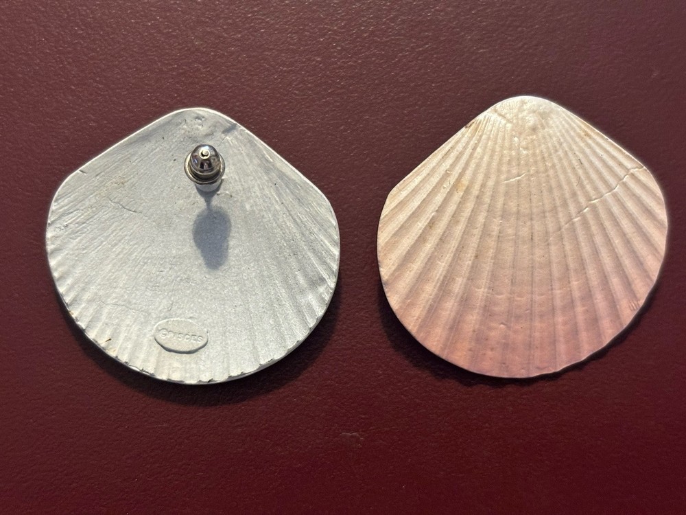 Pink Tone Signed Pisces Shell Earrings