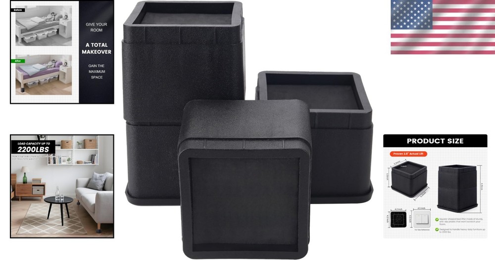 Heavy Duty Adjustable Bed Risers 3 or 6 Inch - Elevate & Store with Confidence