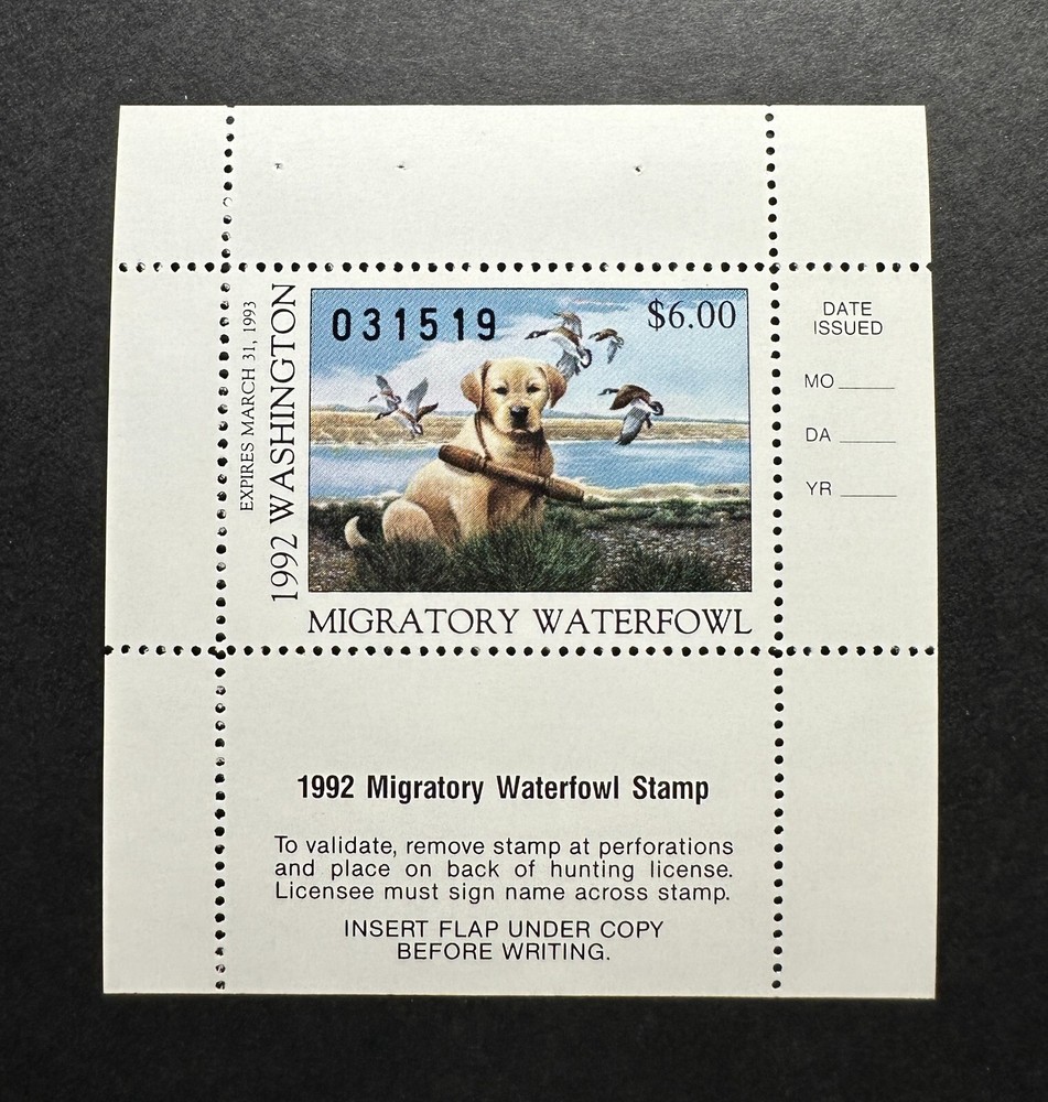 1992 WASHINGTON - State Duck Stamp - Mint OG NH **HUNTER TYPE**