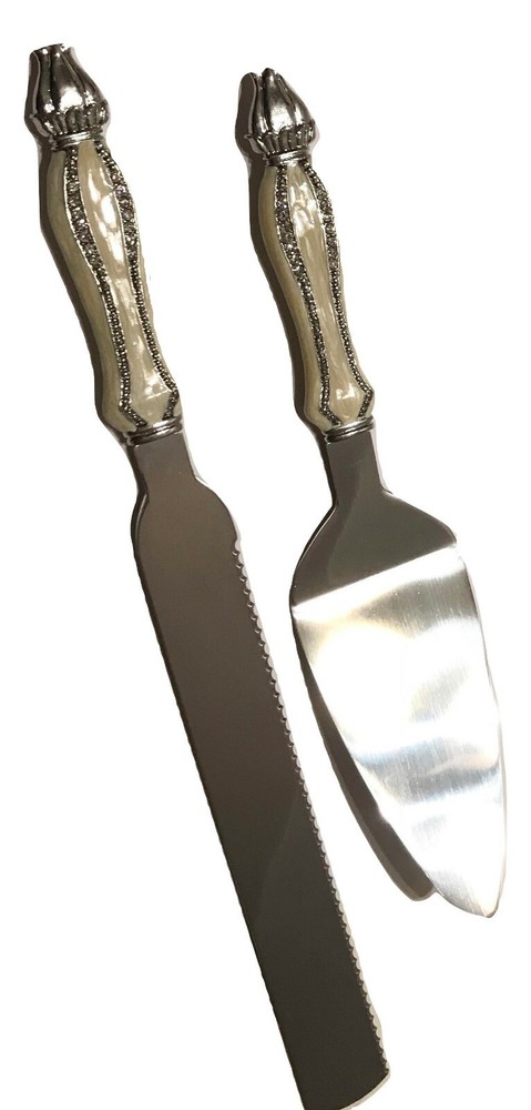 Welforth Bejeweled Wedding White Cake Server Set, 2 pcs
