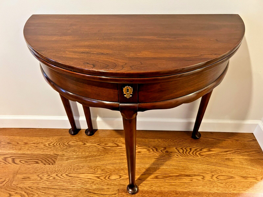 Statton Tru-Type Centennial Solid Cherry Flip Top Demilune Table Georgian Style
