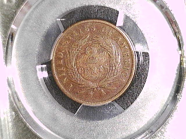 1867 Double Die Two cent coin PCGS gold shield