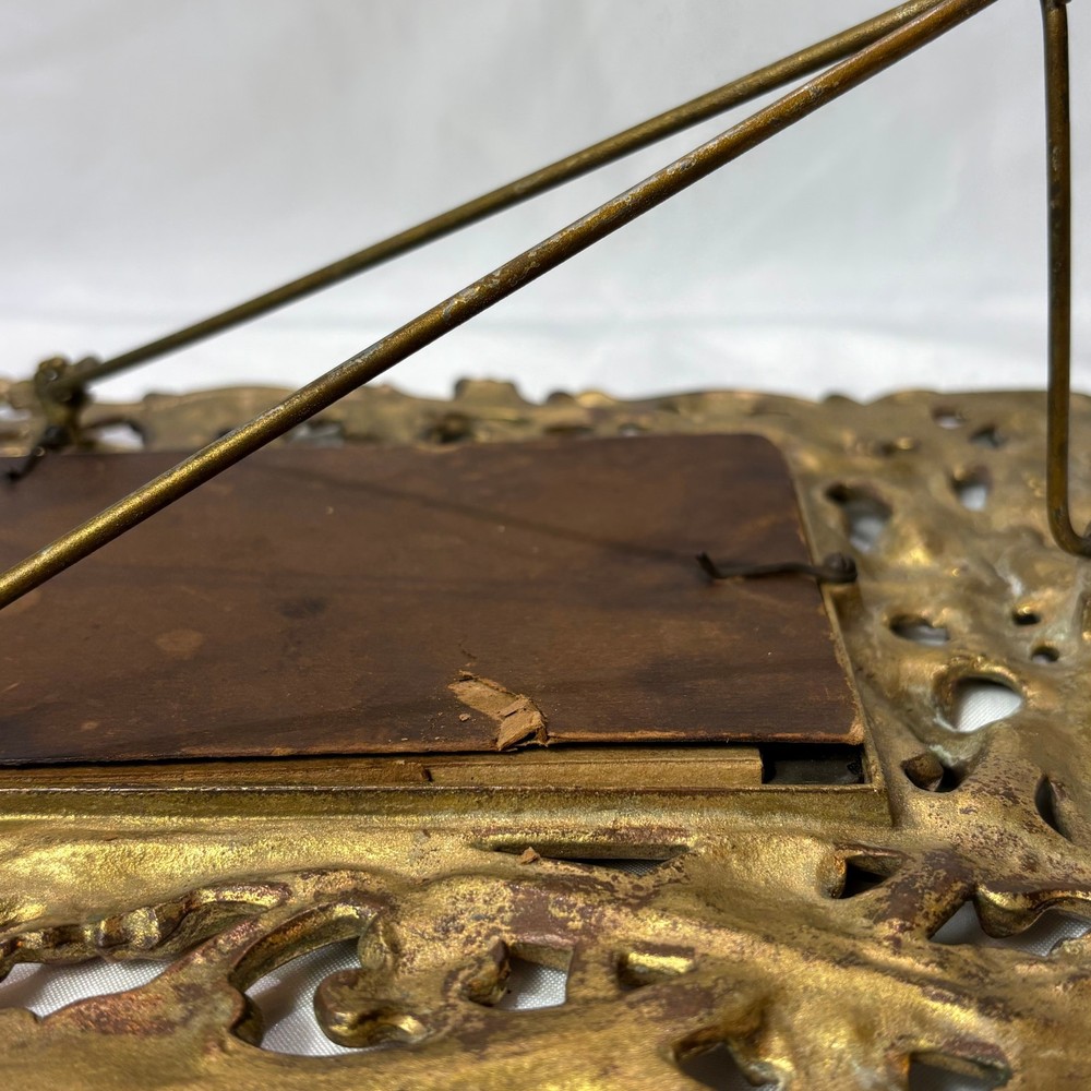 Antique Brass Frame Rococo Style Mirror Table Top Bevel Edge Easel Back